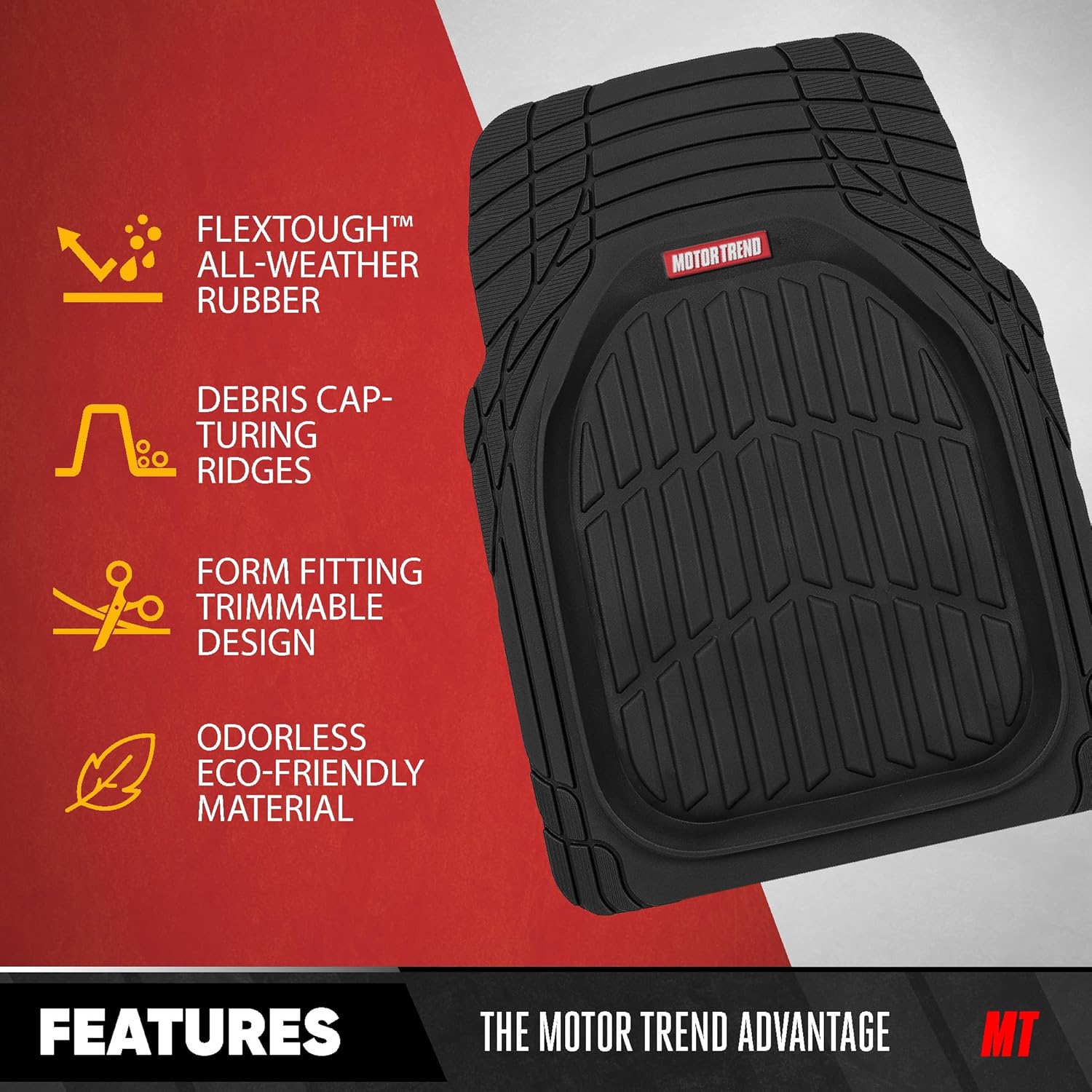 FlexTough 4-Piece Heavy Duty Floor Mats for Cars Trucks SUVs, Automotive Floor Mats Car Mats Full Set Front, Rear &