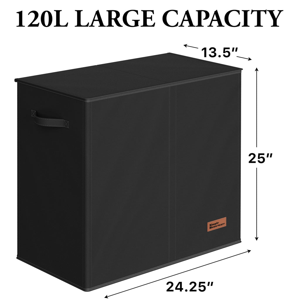 Double Laundry Hamper with Lid & Removable Bags, Black