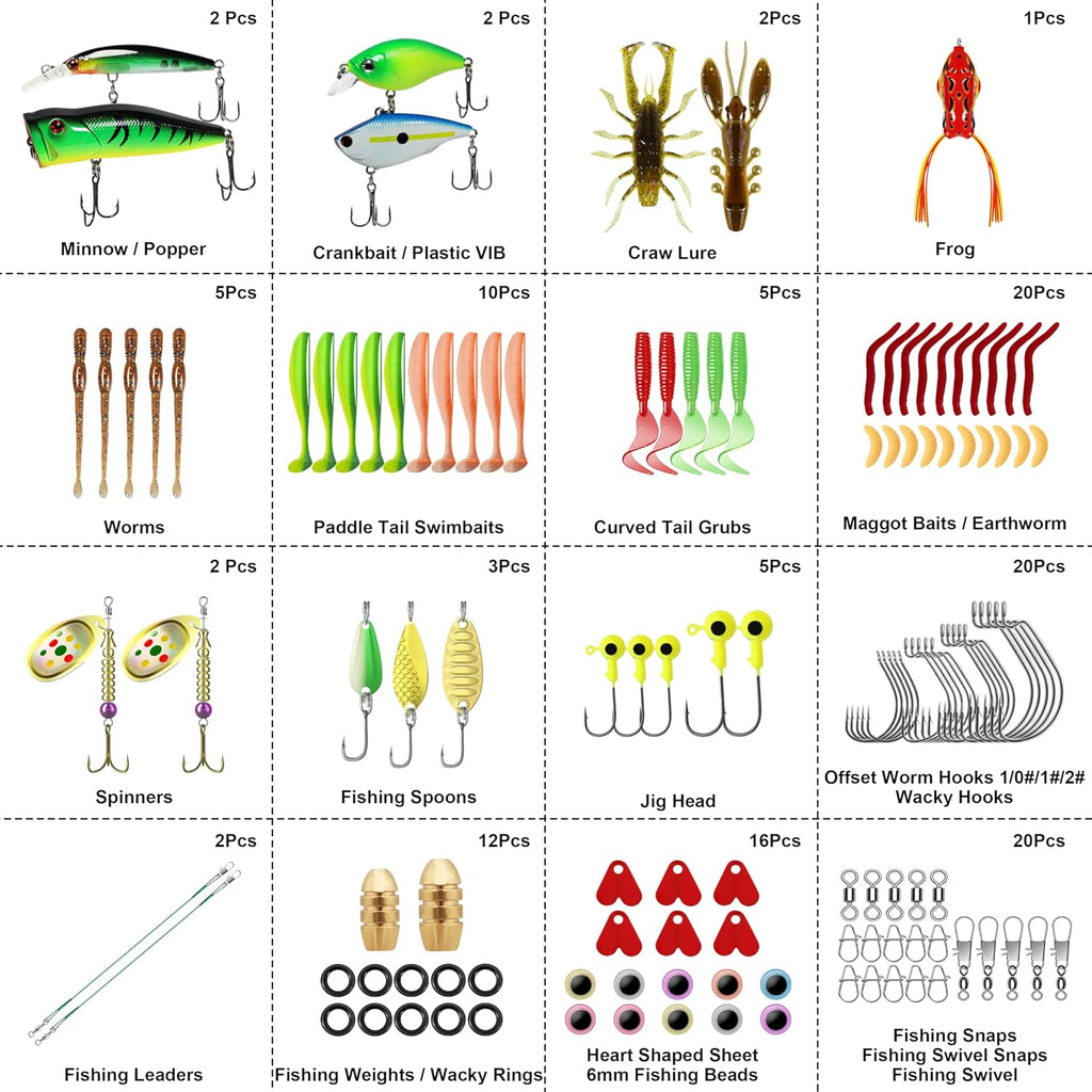 Complete Fishing Accessories - Tackle Box with Tackle Included, Fishing Hooks, Jig Heads, Sinkers, Weights, Swivels
