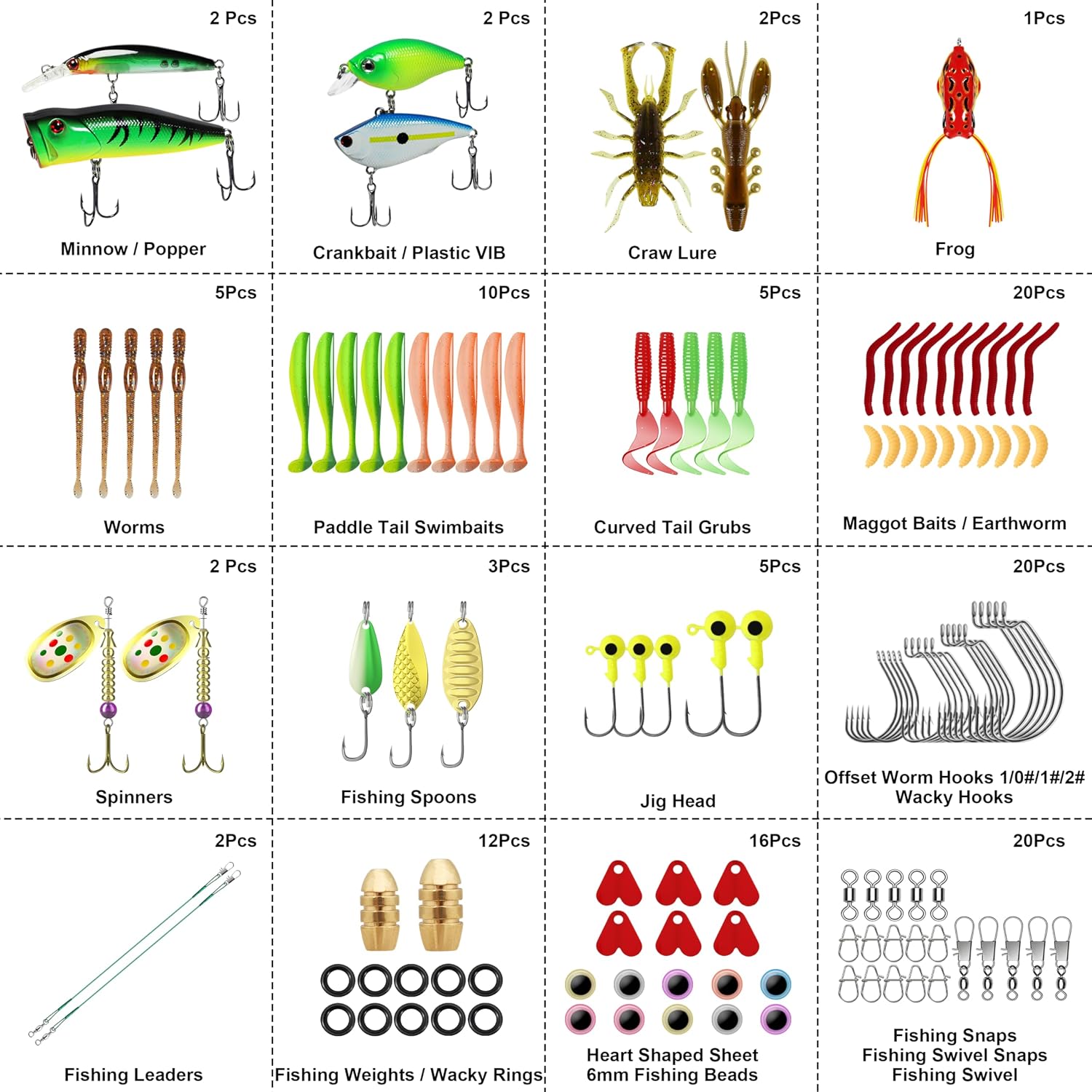 Complete Fishing Accessories - Tackle Box with Tackle Included, Fishing Hooks, Jig Heads, Sinkers, Weights, Swivels