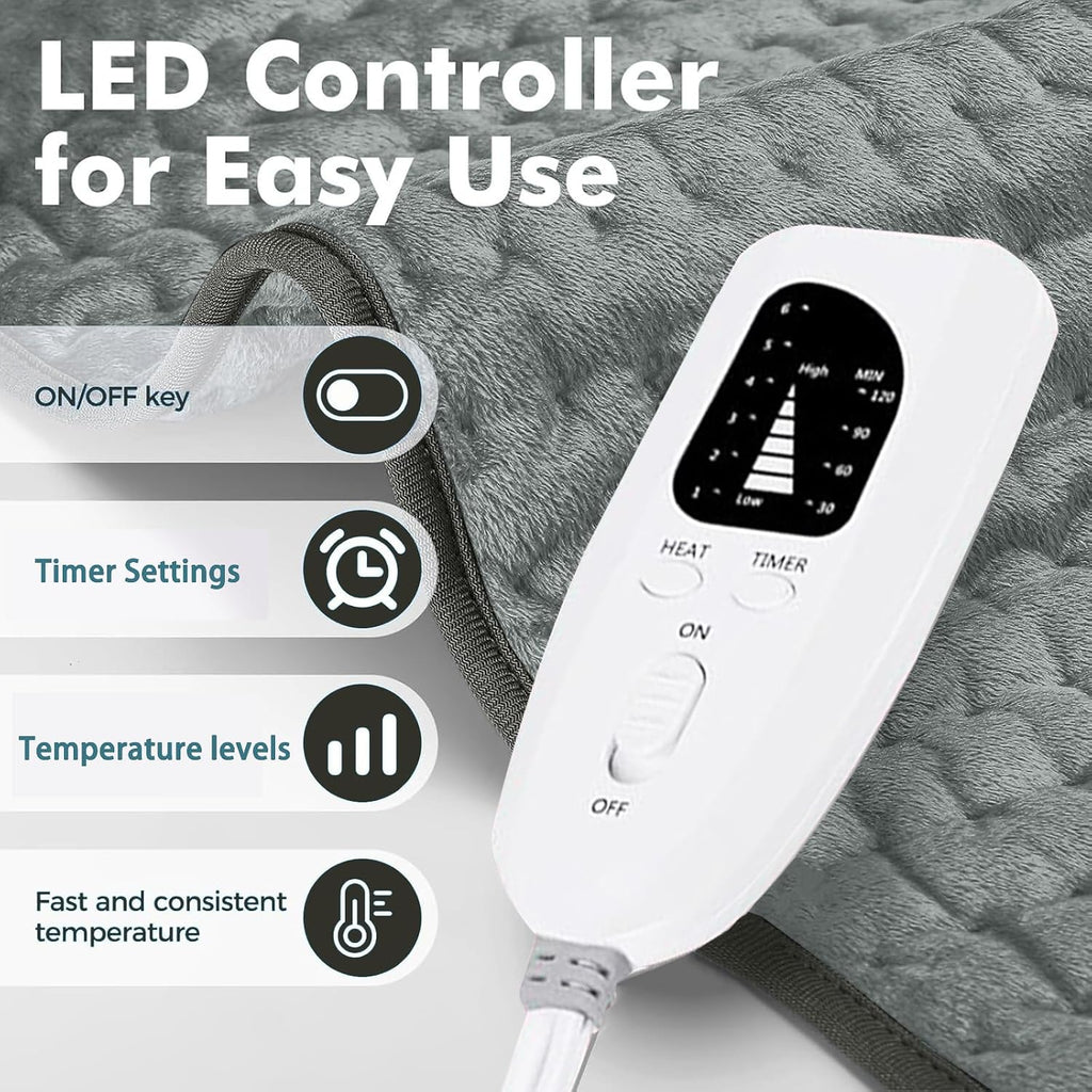 Electric Heating Pad for Back, Neck & Shoulder, 24 x 12 in, 6 Heat Settings