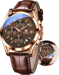 Men's Watches Brown Leather with Date,Casual Watches for Men,Large Face Watches Men,Chronograph Mens Watch,Sport