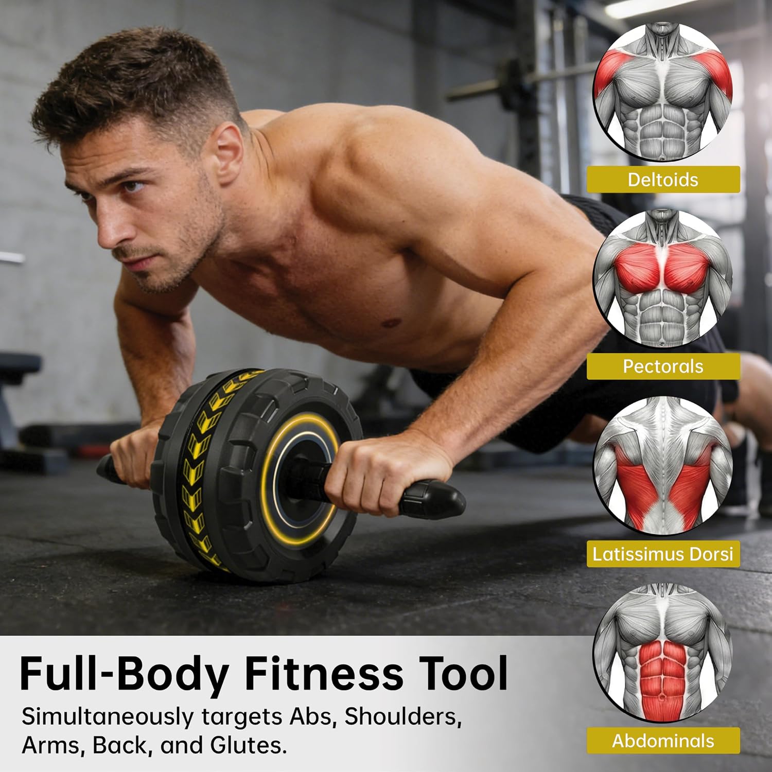 Ab Roller Wheel for Abs Workout - Core Strength Training Equipment for Home Gym with Knee Pad, Abdominal Exercise