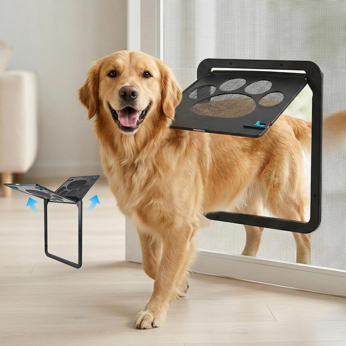 PetPrime Dog Door for Screen Door with Flap Opening 12×14 inches,Lockable Auto-Close Magnetic Large Pet Door for