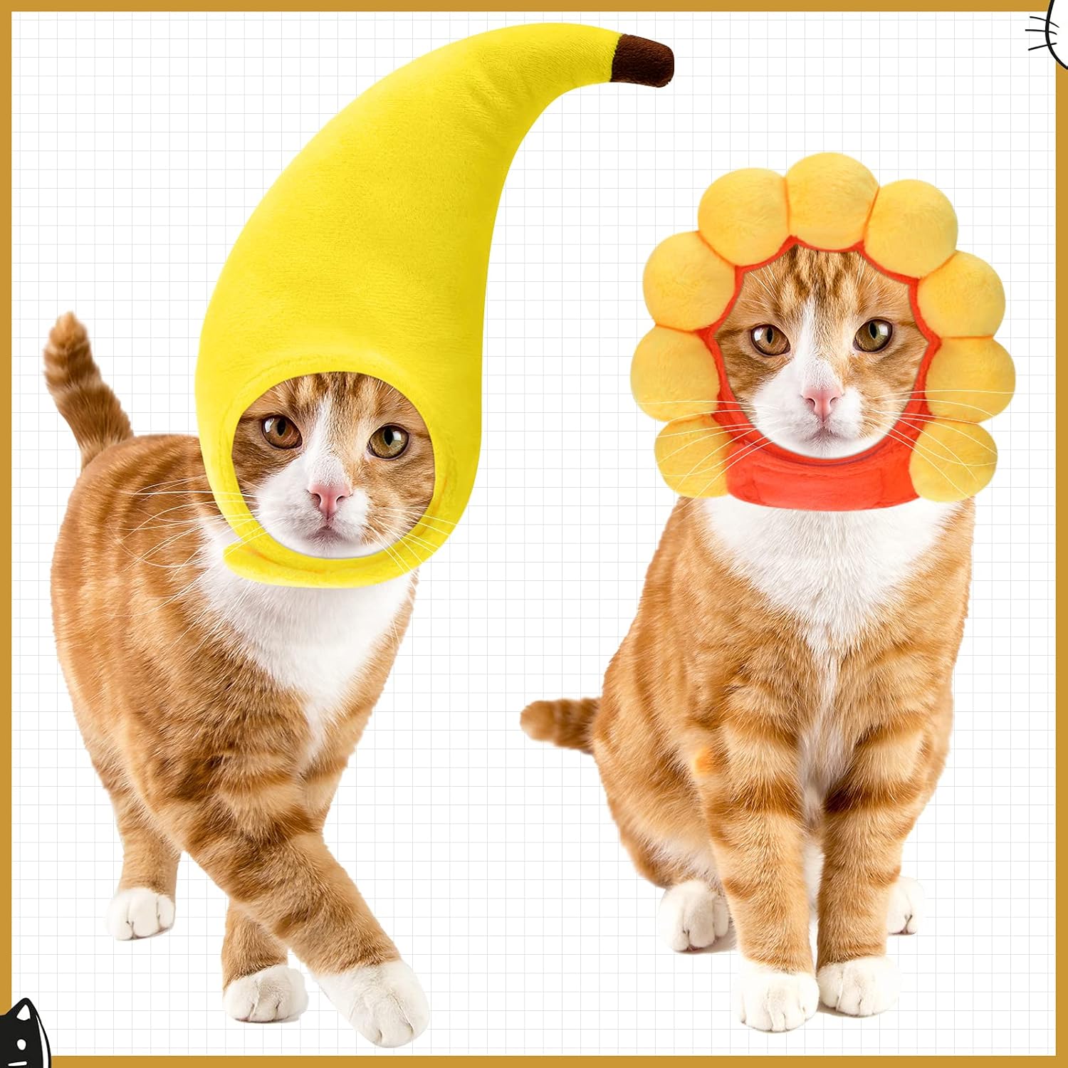 5 Pcs Cute Cat Costume Hats Cat Costume Halloween Bunny with Ears | Funny Mane Hat for Pets and Small Dogs Kitten