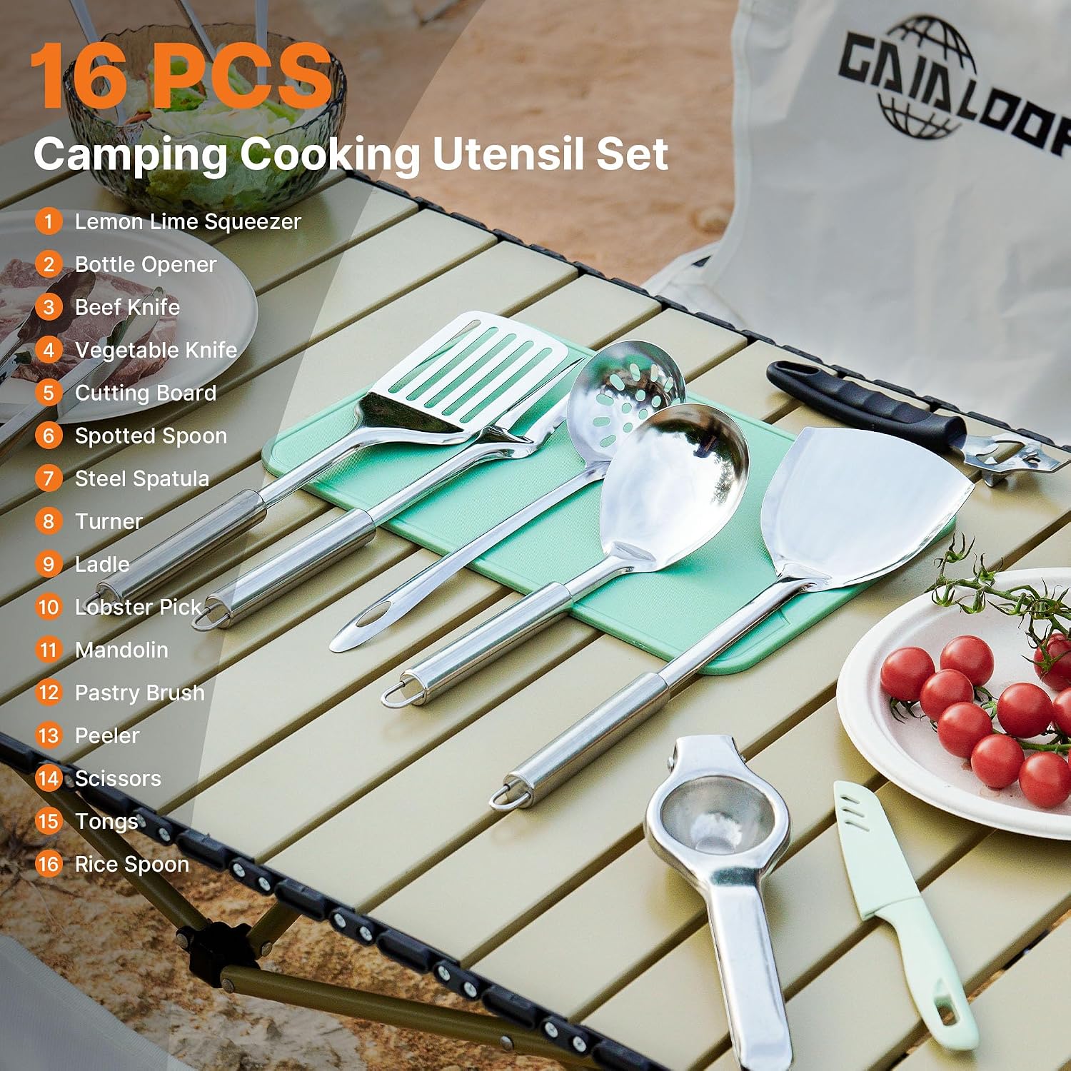 Portable Camping Cooking Utensils Set, Camp Kitchen Set with Organizer Bag, RV Essentials Outdoor Cooking Utensil Kit