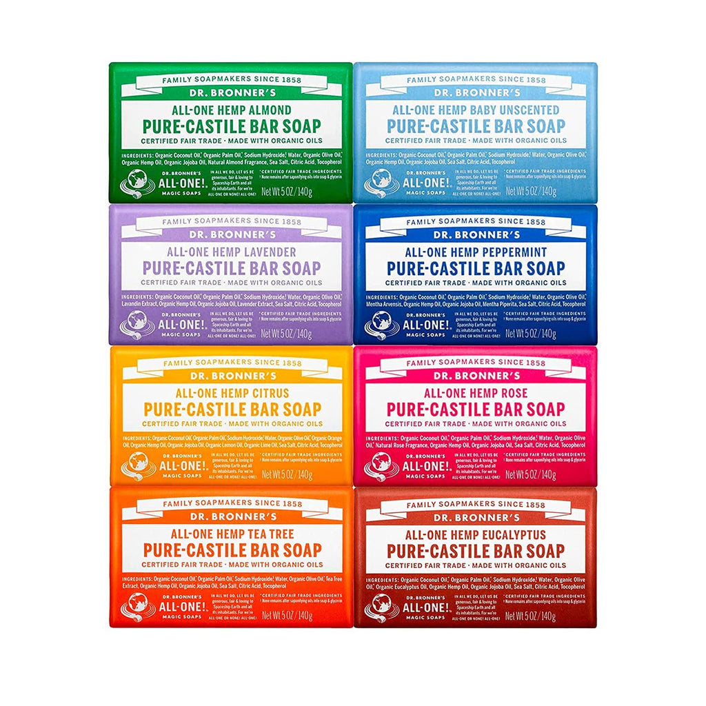 Pure-Castile Bar Soap for Men & Women, 5 oz, Variety 8-Pack