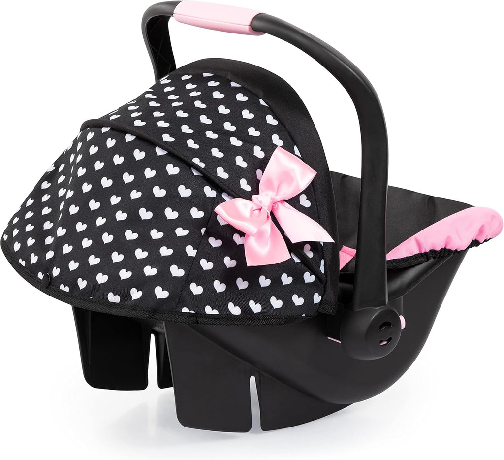 Design Dolls: Deluxe Car Seat: Hearts Black & Pink - Pretend Play Accessory for Dolls/Plushes Up to 18", Ages 3+, Large
