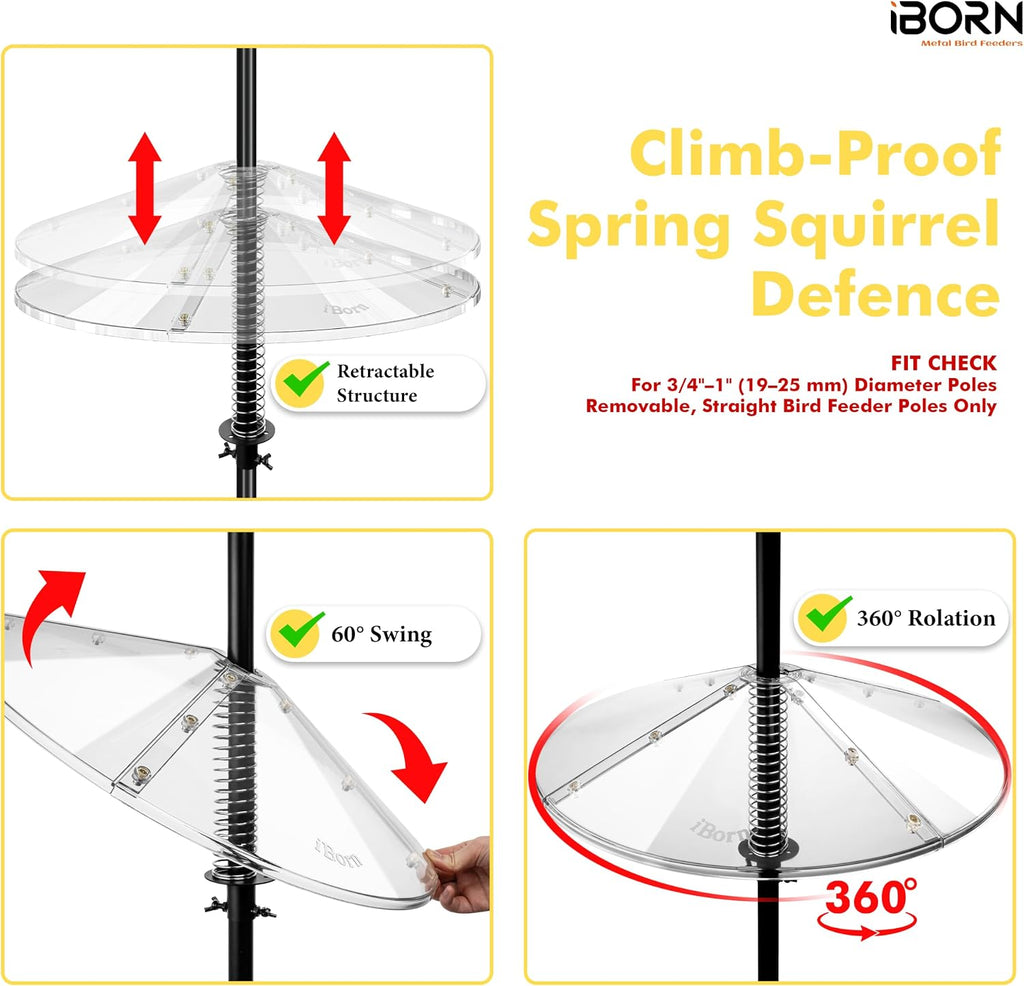 Spring Squirrel Baffle for Bird Feeder Pole, 19.6” Oversized Spring Squirrel Guard Defender, Bird Feeder for Outdoors