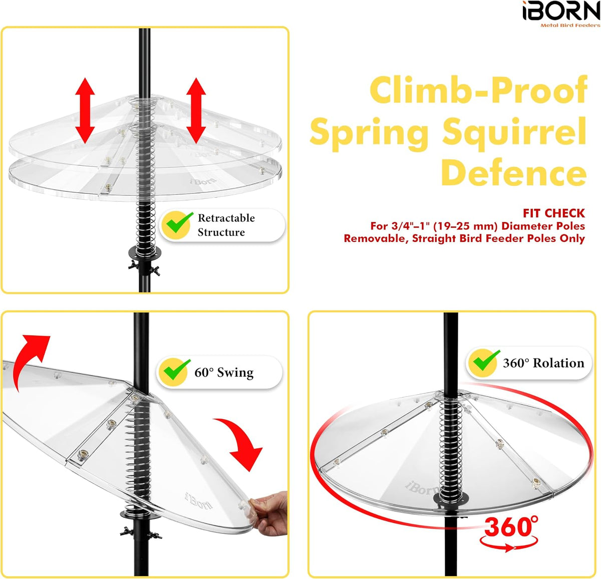 Spring Squirrel Baffle for Bird Feeder Pole, 19.6” Oversized Spring Squirrel Guard Defender, Bird Feeder for Outdoors