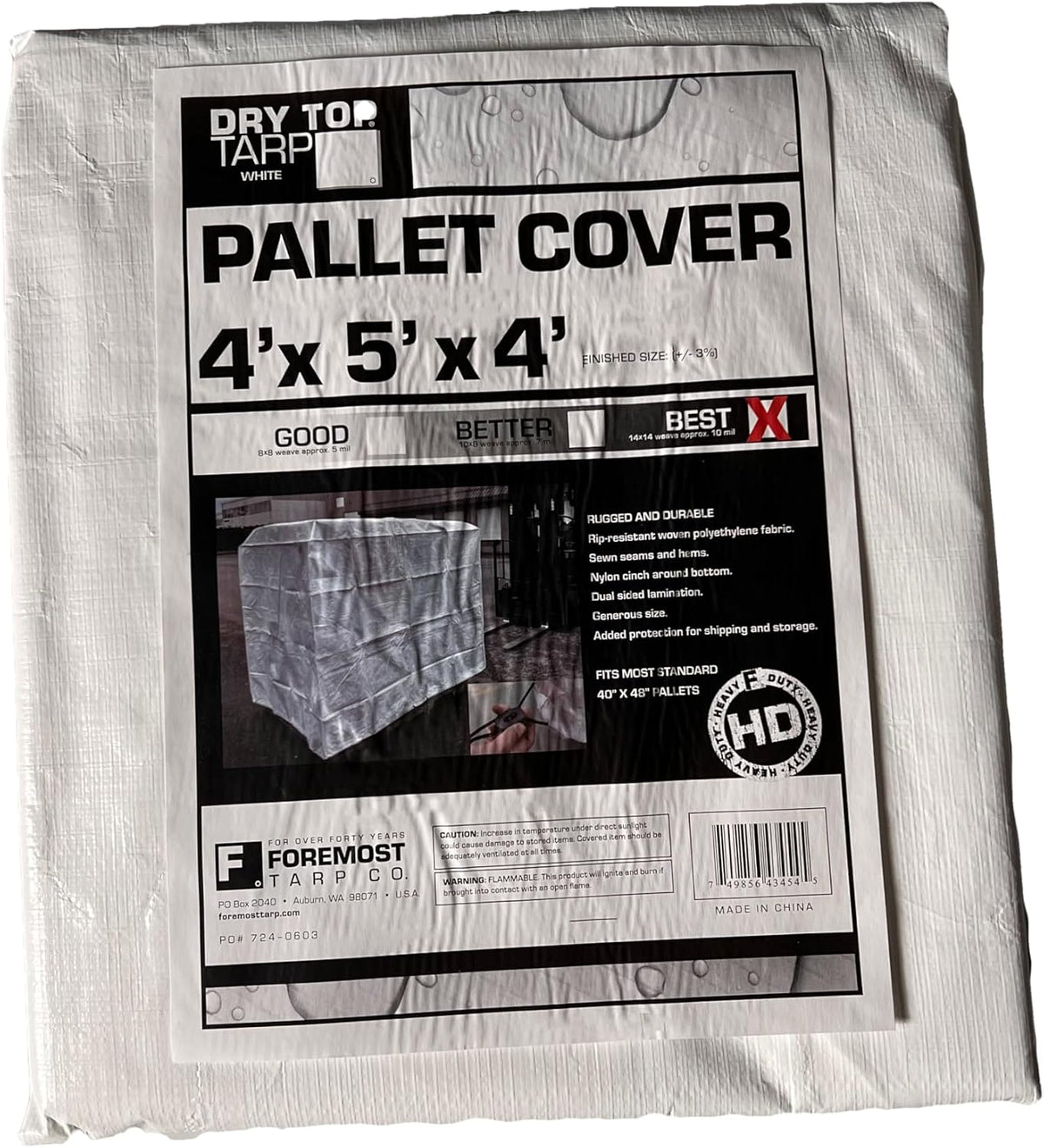 Heavy Duty Pallet Cover Tarp, White, ‎4' x 5' x 4'