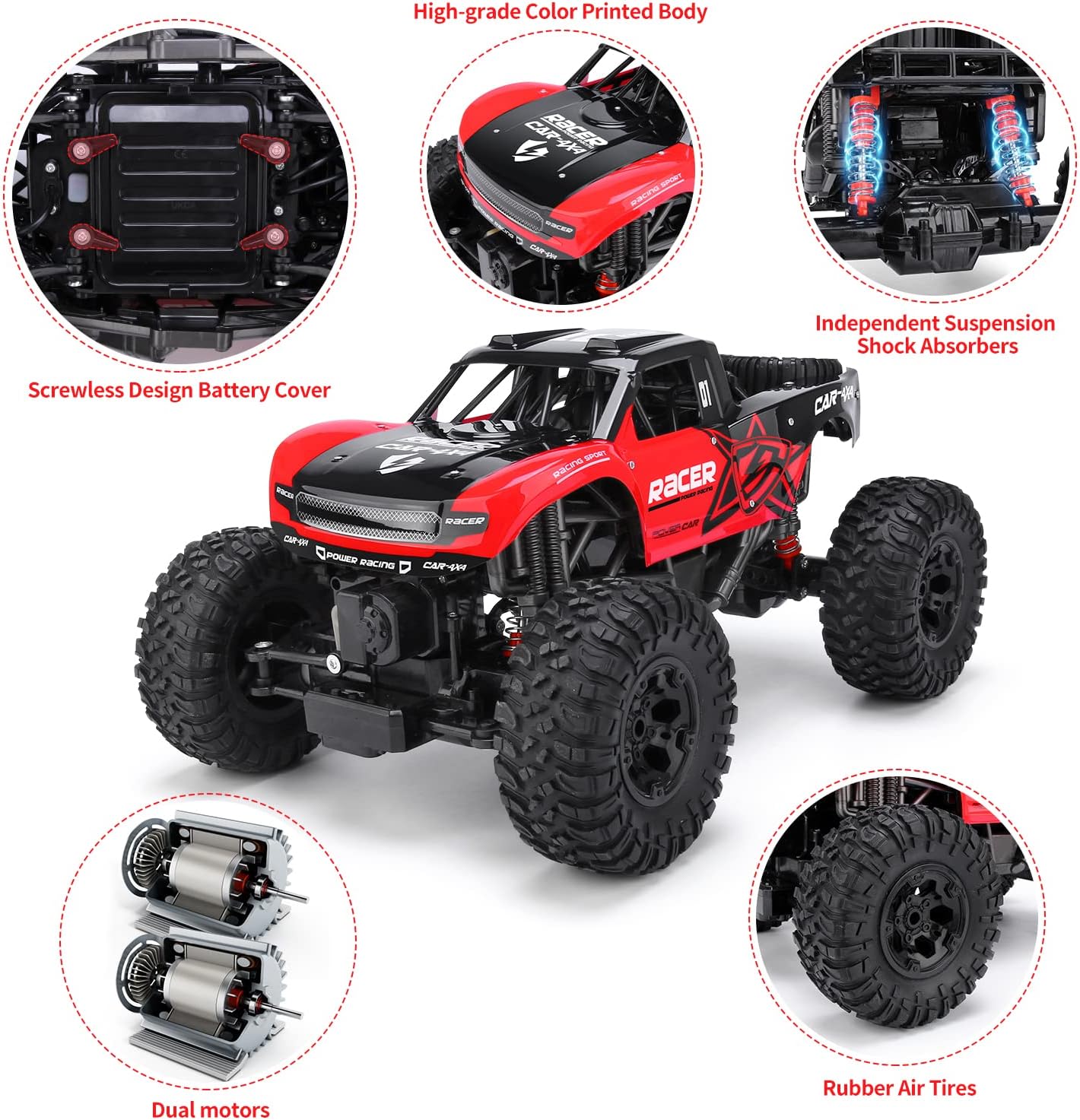 RC Trucks 4x4 Offroad Waterproof - 1:12 Scale Large Amphibious Remote Control Car, Dual Motors Crawler Vehicle