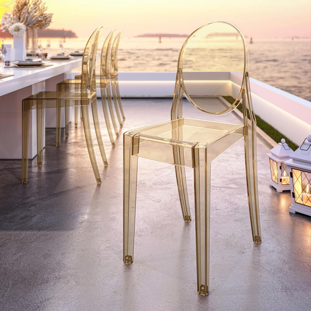 Ghost Chairs, Stackable Acrylic Event Chairs, Set of 4, Amber