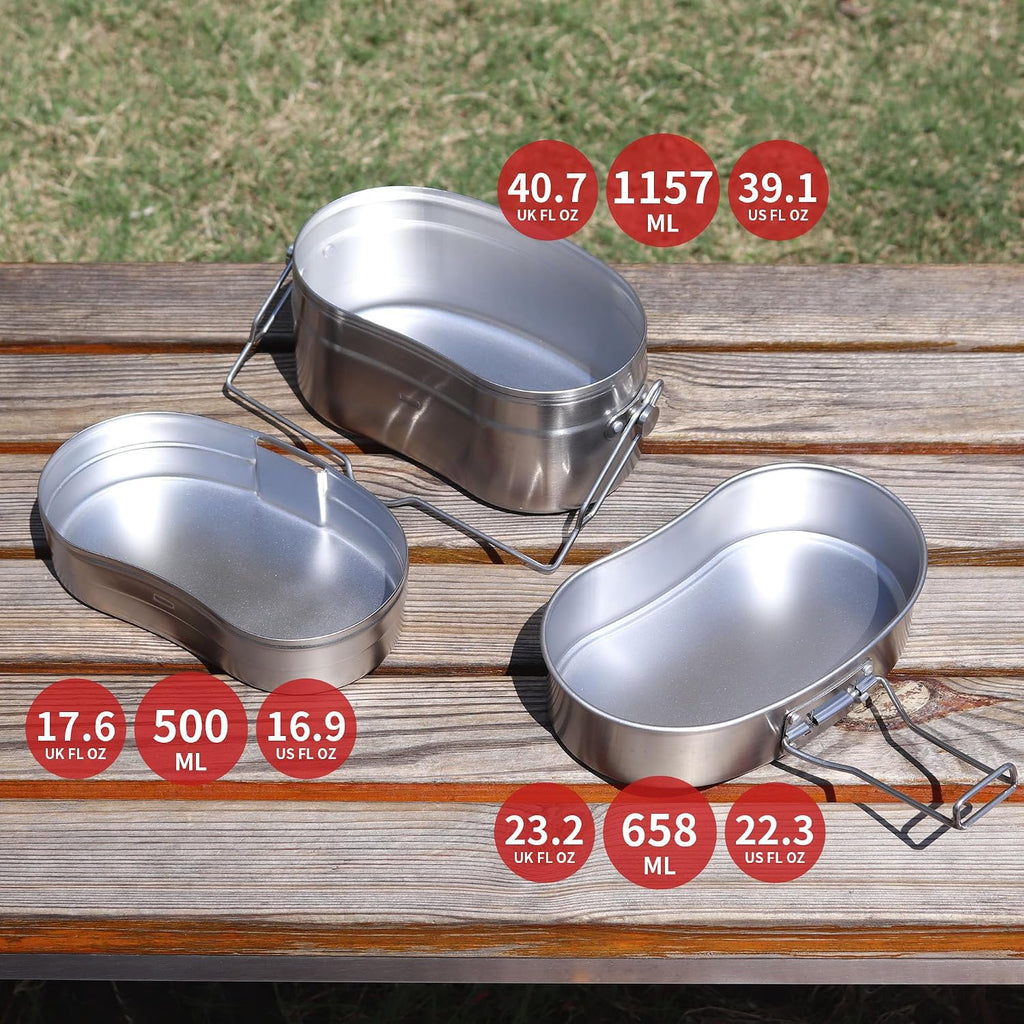 German Style M31 Military Mess Kit Mess Tin 304 Stainless Steel Backpacking Cookware Set Camping Pot Pan Set