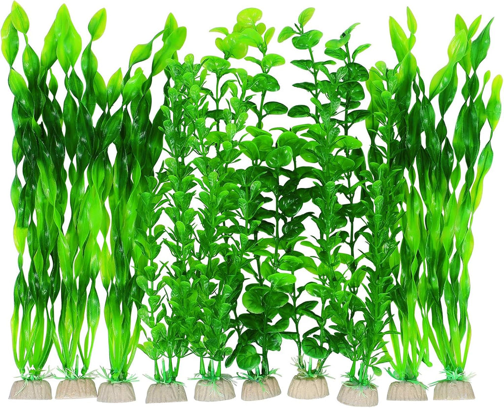 Artificial Fish Tank Plants, Green Plastic Aquarium Accessories, Multi Shape Fake Decorations, 10packs