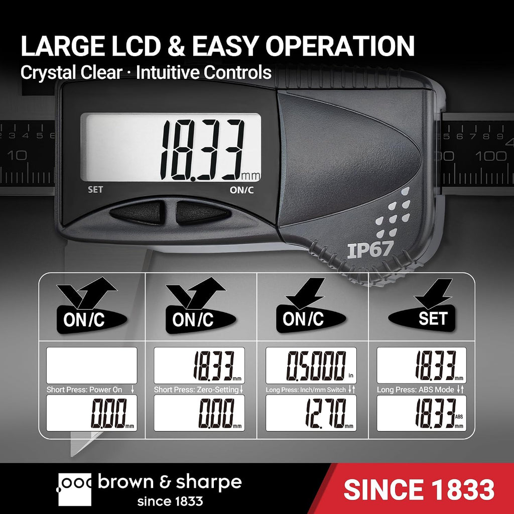 Brown & Sharpe 6 Inch Digital Caliper, IP67 Stainless Steel