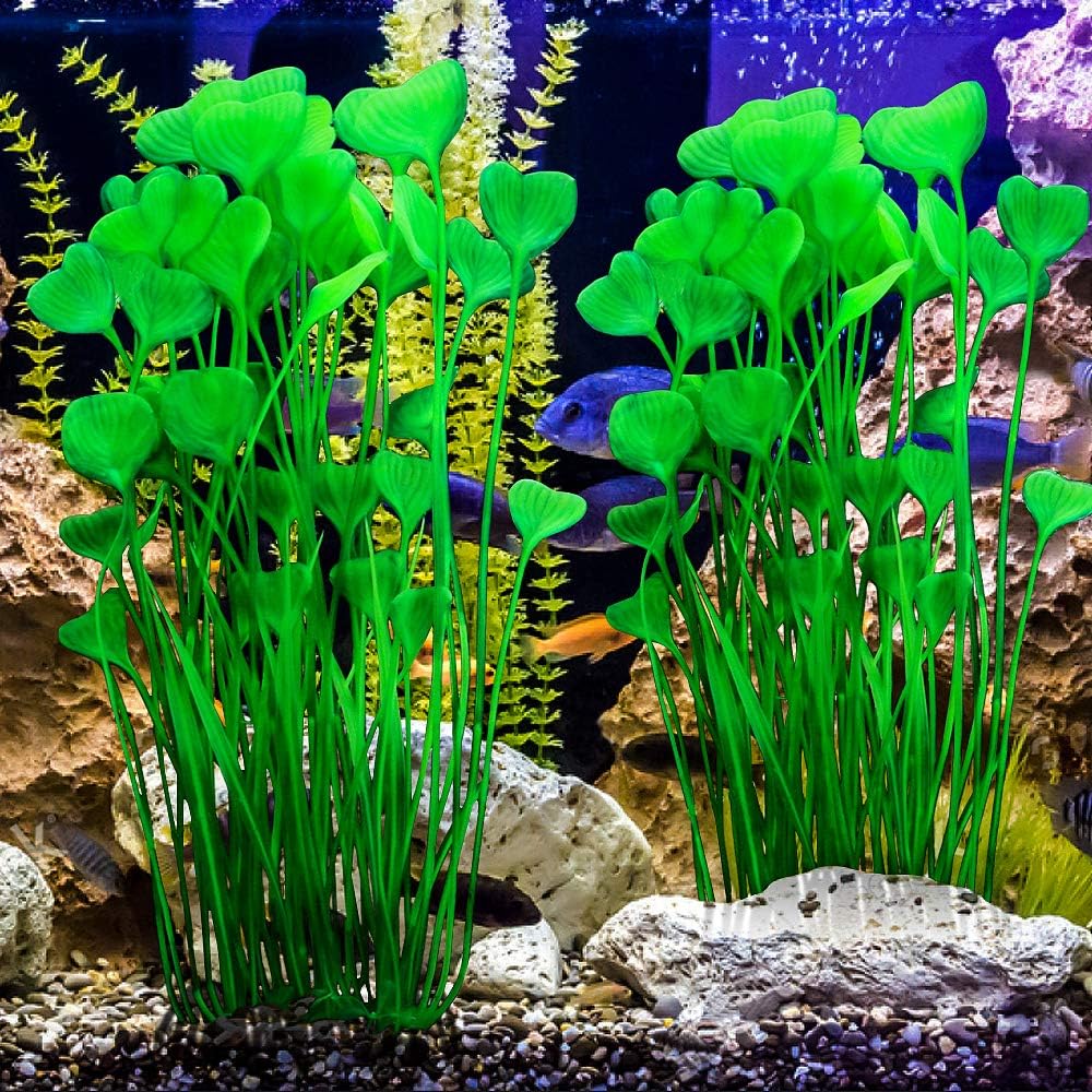 Plastic Fish Tank Plants, 2 Pack Artificial Tall Aquarium Plants for Fish Tank Decor, 15.75 Inches (Green)