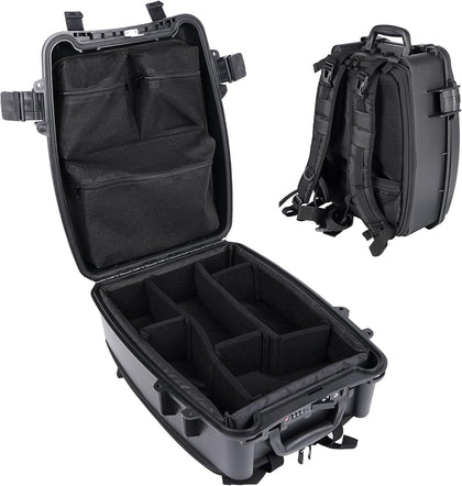 IP67 Waterproof Camera Backpack Hard Case with Padded Dividers, 19", Black