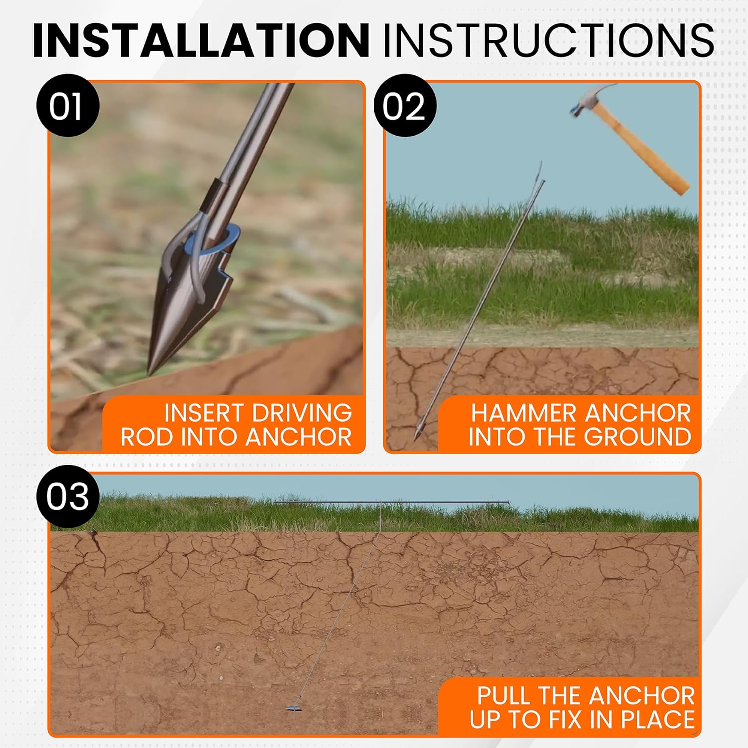 Earth Anchors 31" Set of 4 with Installation Rod - Ground Anchors Heavy Duty for High Winds - Swing Set Anchors