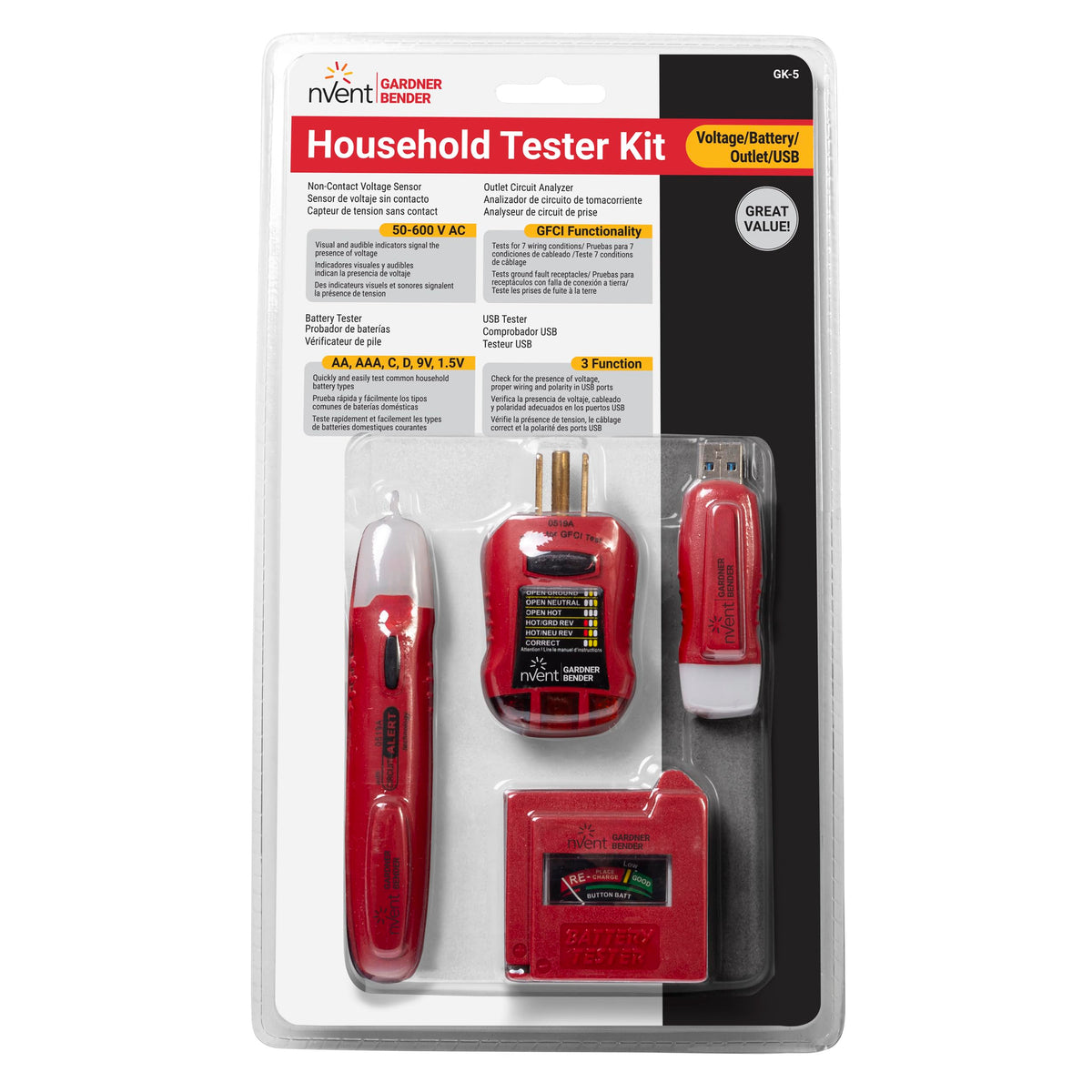 nVent GARDNER BENDER GK-5 Household Electrical Tester Kit, (4 Pieces)
