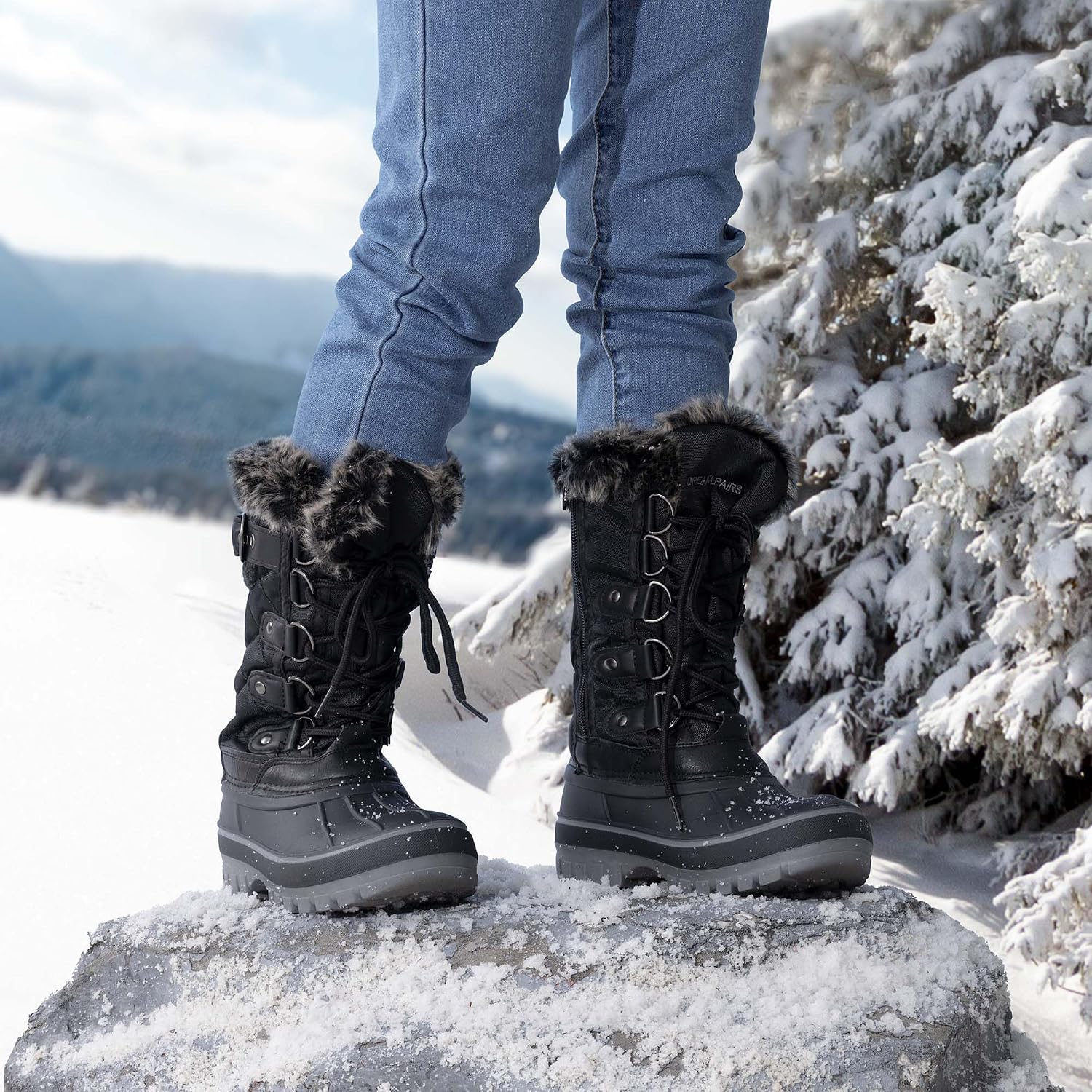 Girls Snow Waterproof Winter Boots | Warm Faux Fur Lined Outdoor Secure Grip Anti Slip Outsole Easy Wear Windproof