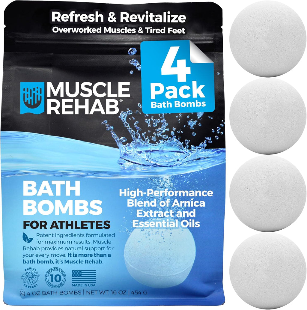 Epsom Salt Bath Bombs with Arnica (4 Pack) | Magnesium Recovery Soak for Sore Muscles, Post-Workout Relief &