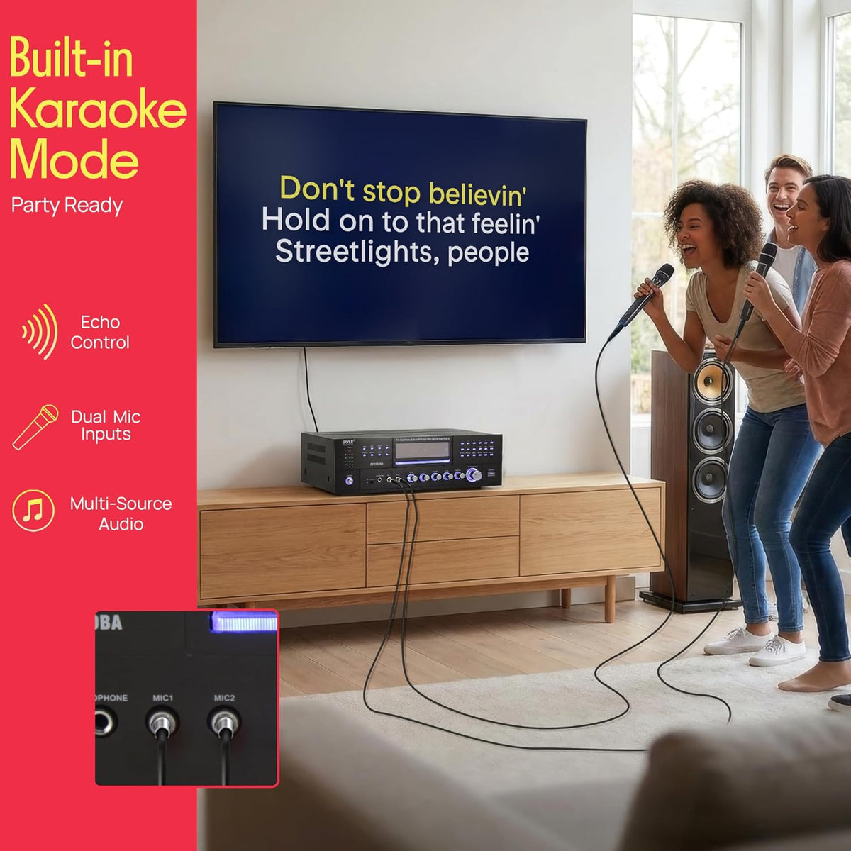4 Channel Bluetooth Home Amplifier - Front Loading DVD/CD Player - 3000W Peak Stereo Receiver - 2 Mic Inputs w/ Echo