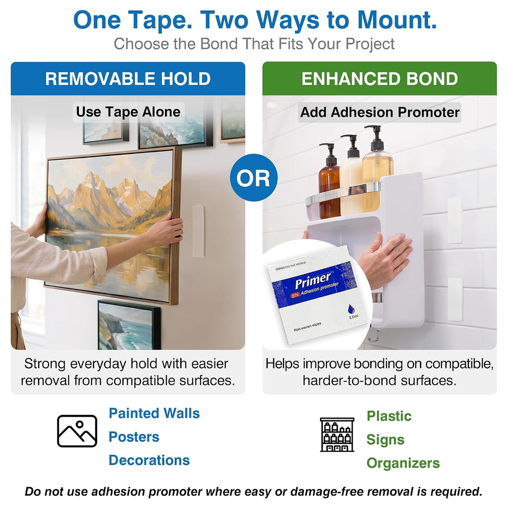 Double-Sided Removable Foam Tape, 1 in x 16.5 ft, Wall-Safe Mounting Tape