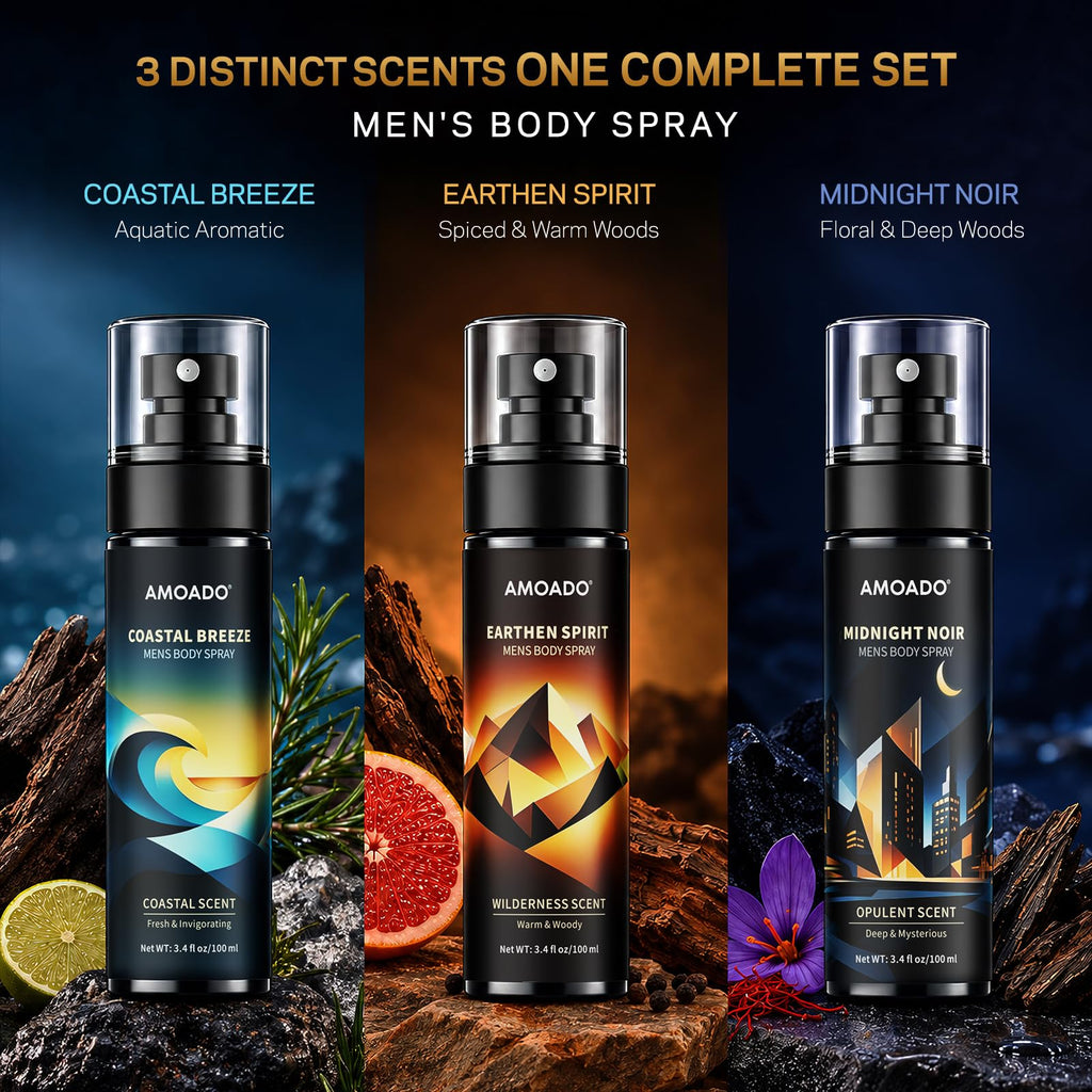 Men's Body Spray Set, 3 Pack Men's Cologne Spray, Alcohol-Free, 100 ml Each
