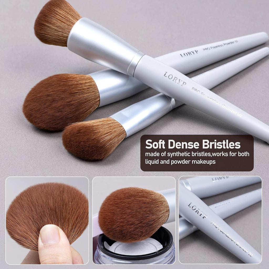 Professional Makeup Brush Set with Storage Pouch Vegan 20 Pcs Gray