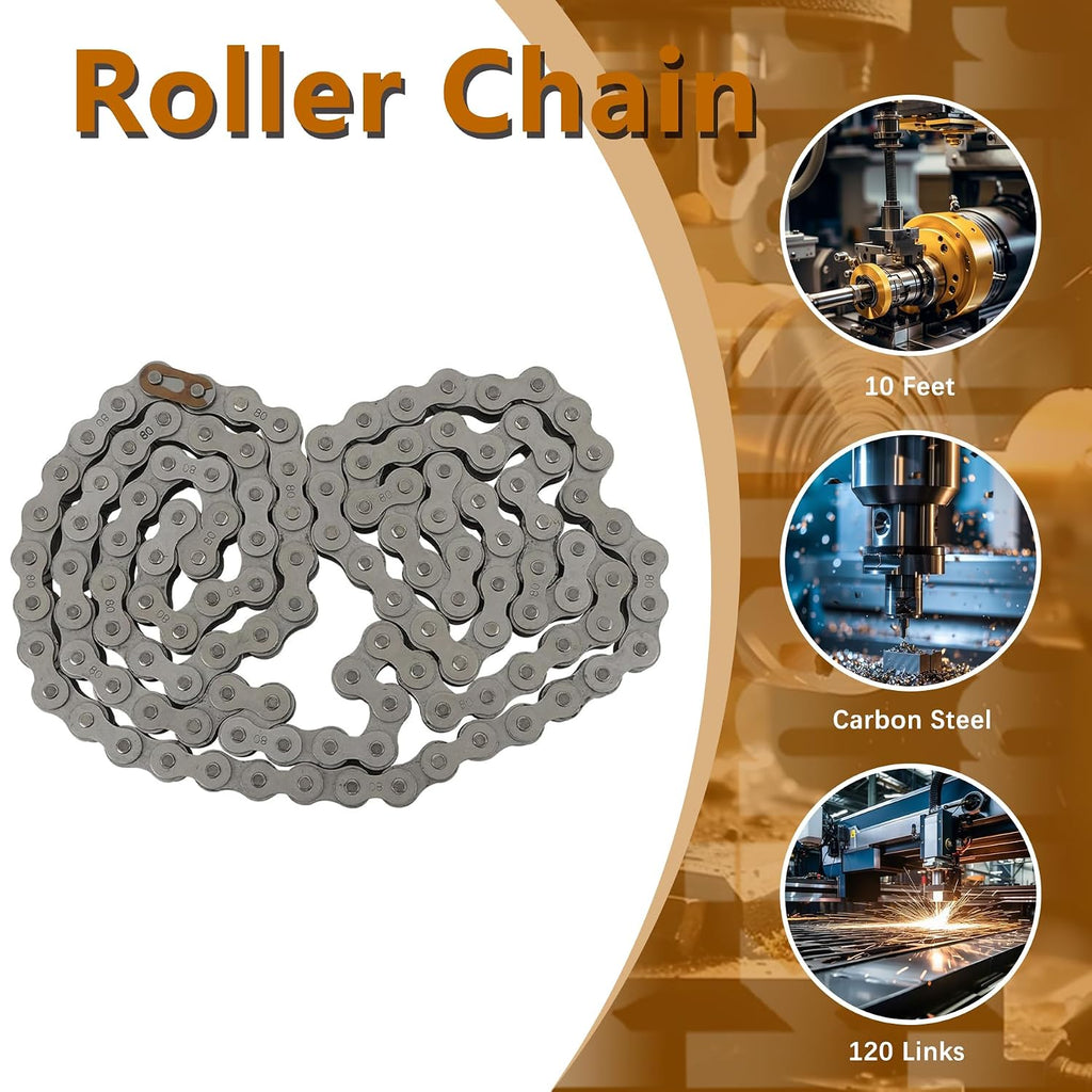 kimllier 80 Roller Chain 10 Feet with 1 Connecting Links