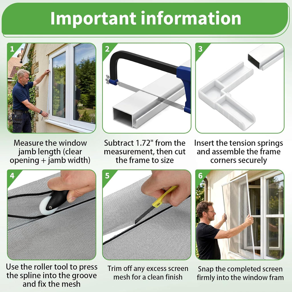 36" x 36" Window Screen Kit, 1-Pack Metal Frame Set, White