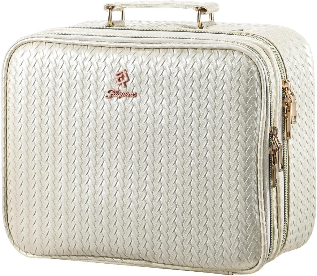 Makeup Bag with LED Lighted Mirror 12.2 IN Cosmetic Train Case Double Layer Makeup Case Adjustable Brightness in 3