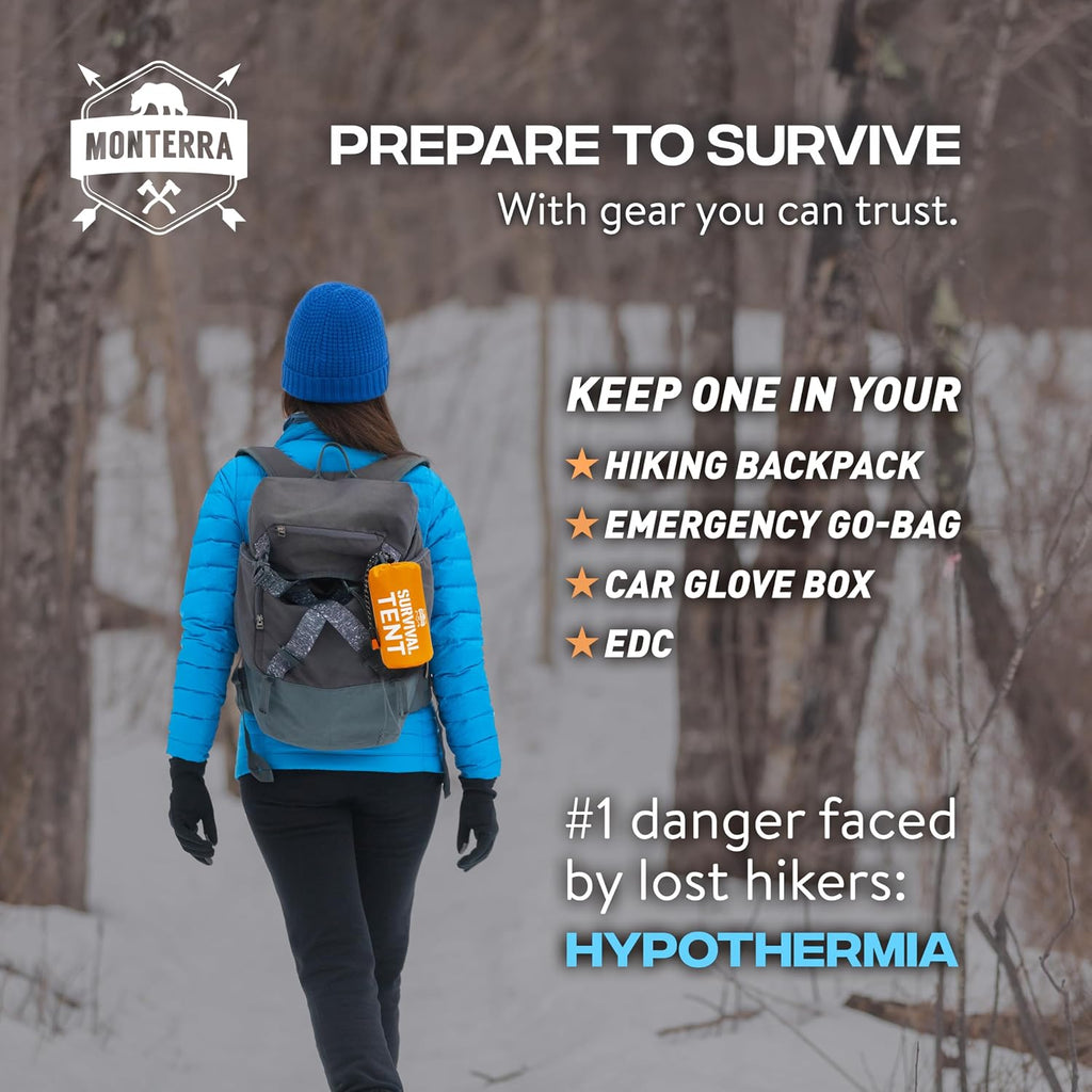 Emergency Tent, 2 Person Survival Shelter, Thermal Mylar, Waterproof, Outdoor Camping Gear and Equipment, Survival