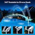 3-in-1 Pool Fountain with Solar 9-Color LED Lights, 360° Adjustable Dual-Head Pool Waterfall Sprinkler, Cooling Spray