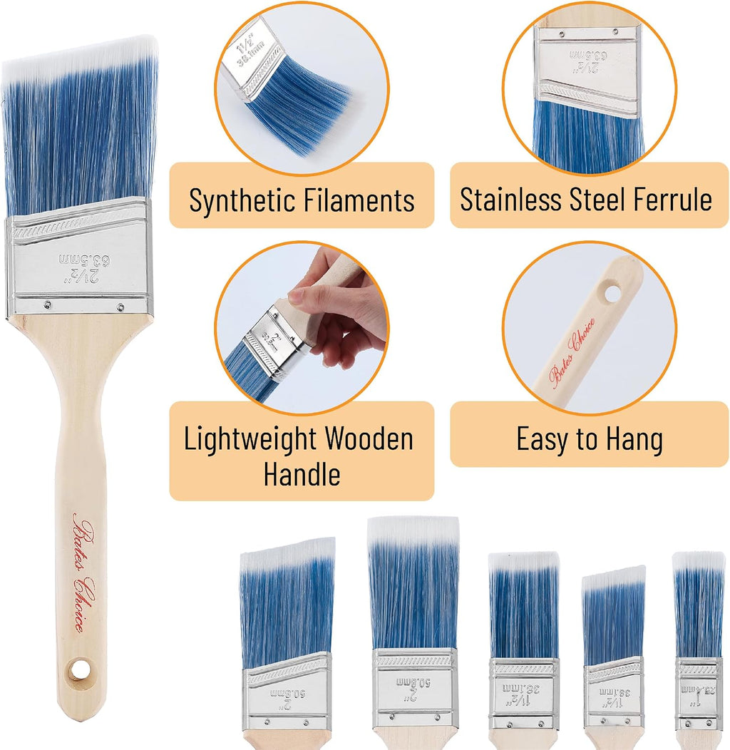 Bates Angle Paint Brushes - 1.5-Inch, 12 Pack, Treated Wood Handles for Walls, Furniture & Stain