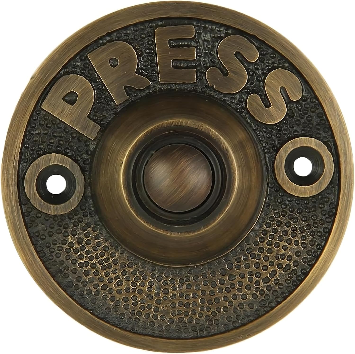 Round Doorbell Push Button, Solid Brass, Antique Brass Finish | 2 1/2 in Diameter, Decorative Push Button Doorbell