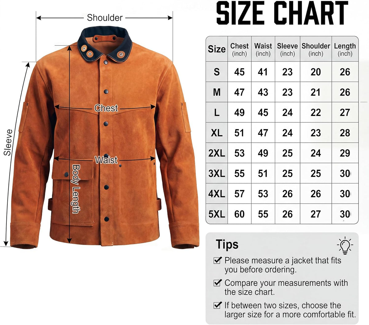 Heavy Duty Leather Welding Jacket Flame Resistant Safety Coat | Split Leather, Spark Protection, Anti-Scald Neck
