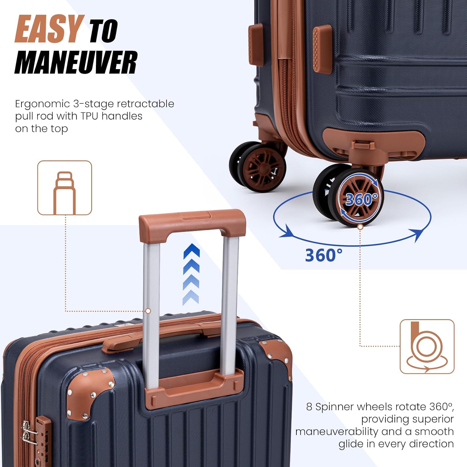 Expandable 5 Piece Luggage Sets with Detachable Spinner Wheels and TSA Lock, Unisex Hardside ABS Suitcase Set