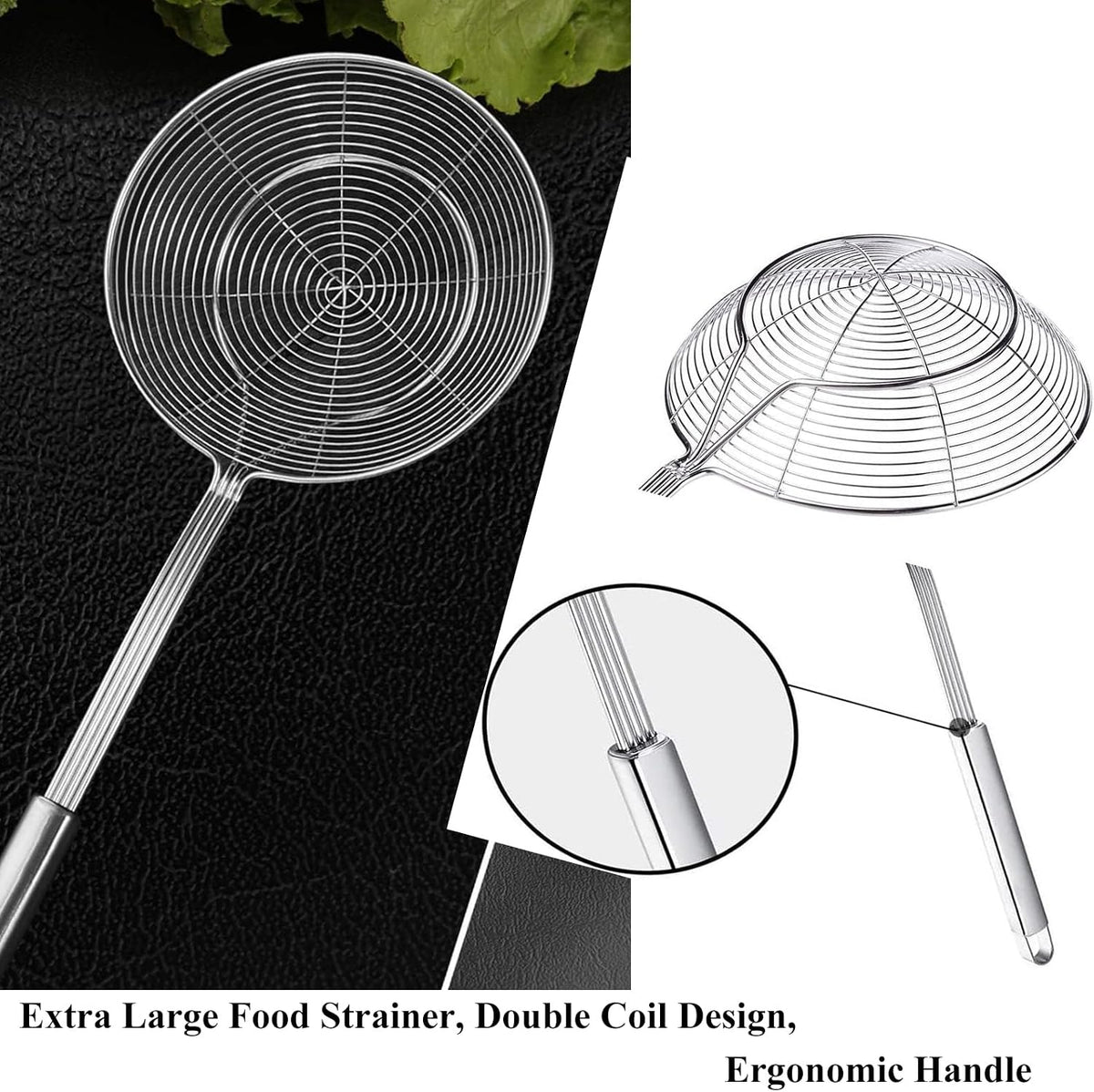 Tenta tenta kitchen Solid Stainless Steel Spider Strainer Skimmer Ladle for Cooking and Frying, Kitchen Utensils Wire