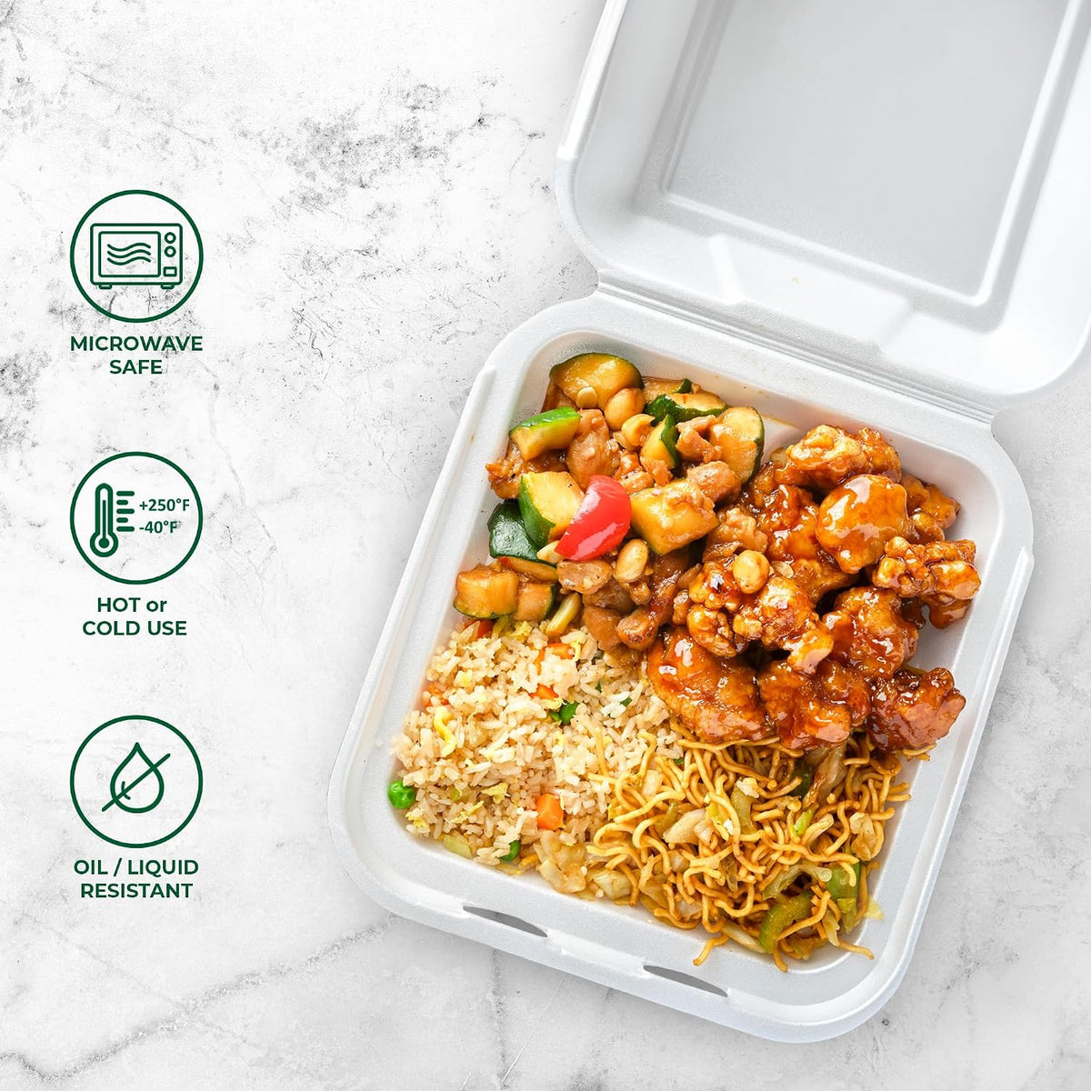 Compostable Clamshell Food Containers - 8x8" 50-Pack, Biodegradable Sugarcane To Go Boxes, Heavy Duty Paper Container
