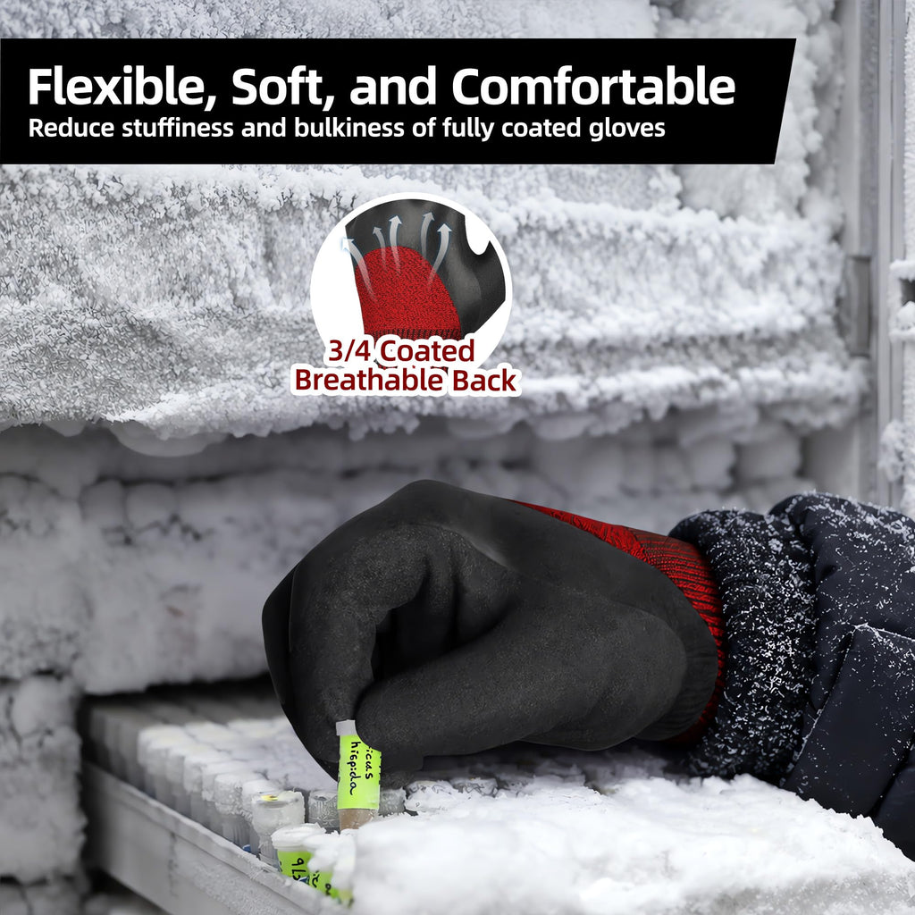 3 Pairs Winter Work Gloves, 3/4 Double-Dipped Coating, CR3313, L