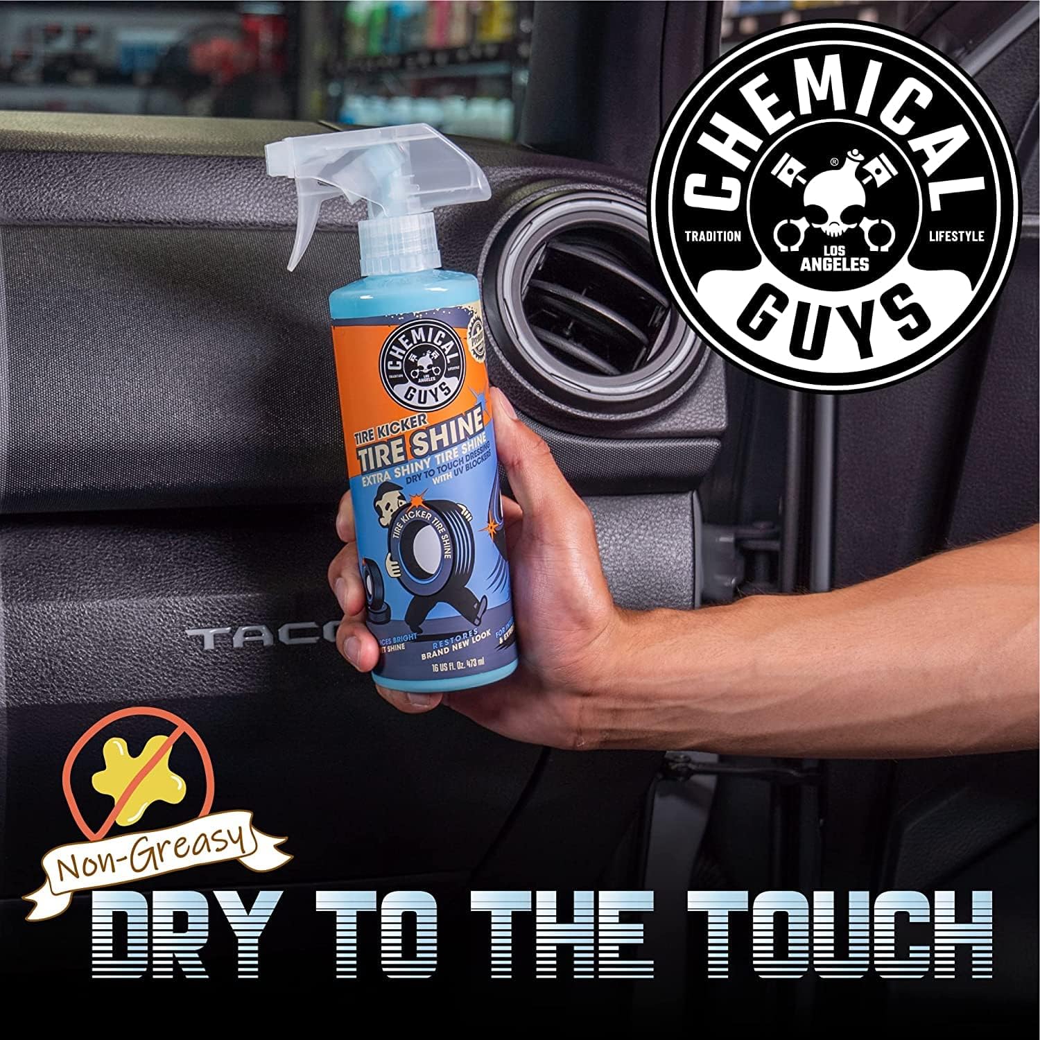 Tire Kicker Extra Glossy Tire Shine Spray, Dry Touch, 16 oz | With Wonder Wave applicator for cars, trucks, and SUVs
