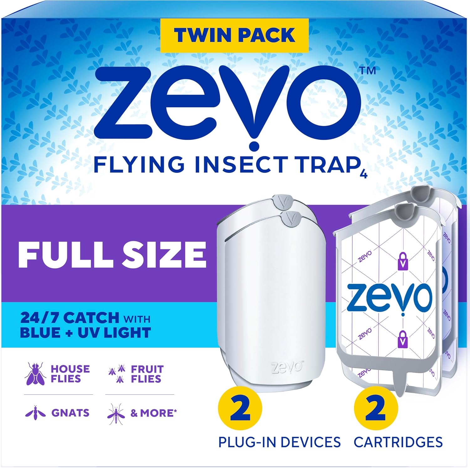 Flying Insect Trap for Fruit Flies & Gnats, 2 Plug-in Bases, 2 Refills | Catches Fruit Flies & Gnats Near Fruit Bowls