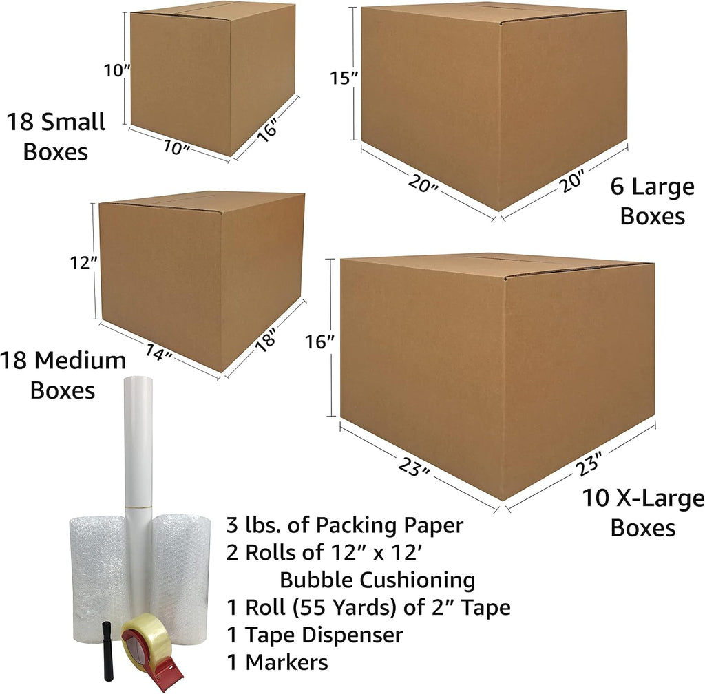 4-5 Room Moving Boxes Kit with Supplies, 58 Piece