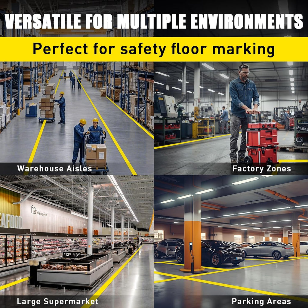 Floor Marking Tape, 1.1mm Extra Thick, Yellow, 2 Inch x 100FT | Heavy Duty Safety Tape, High Visibility Industrial