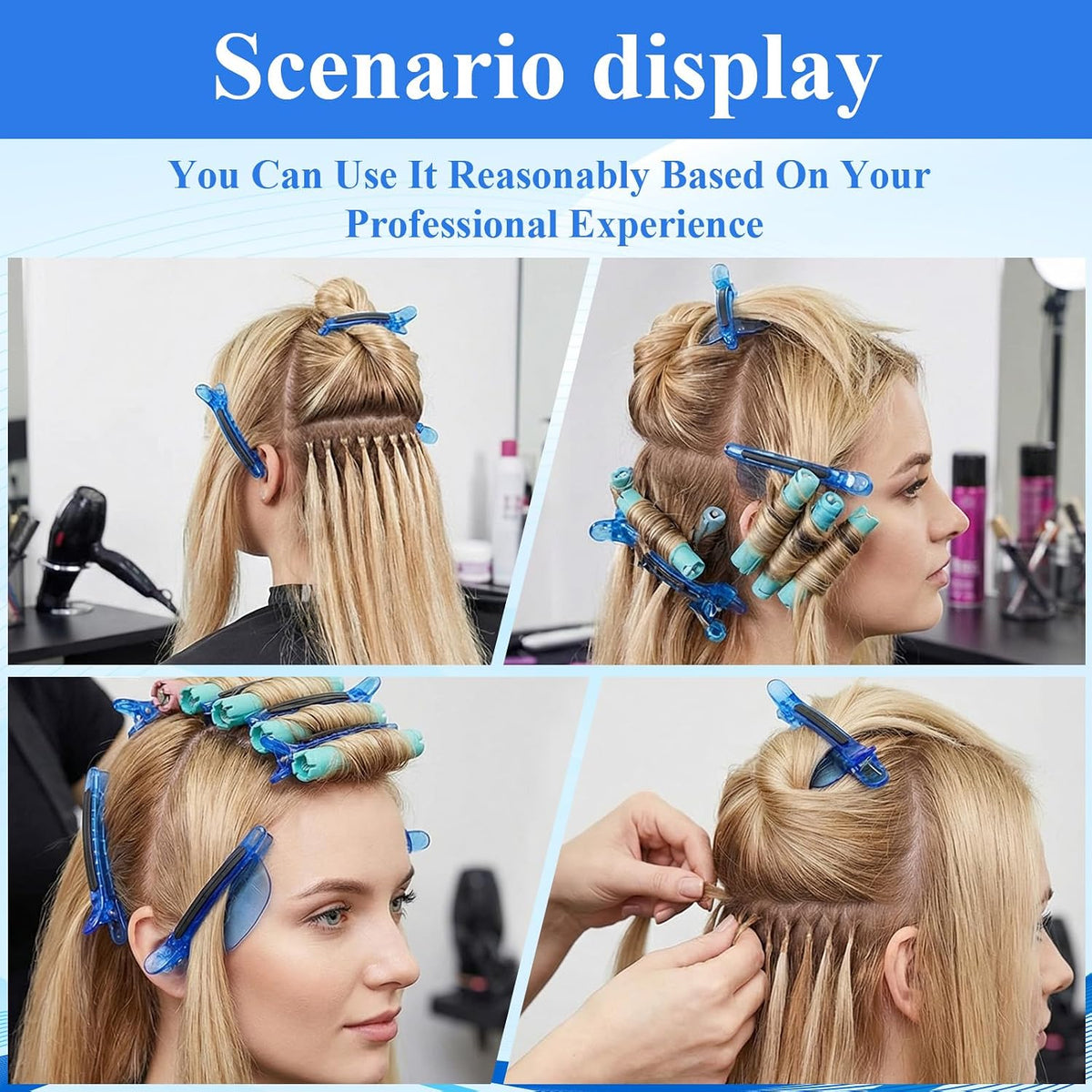 Heat Insulation Hair Sectioning Clips, 2PCS Blue Hair Styling Clips for Wig Extension Highlighting Dyeing Salon Home