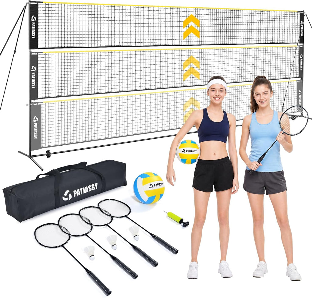 3-in-1 Badminton Volleyball Pickleball Net Set Adjustable Height | Backyard Outdoor Games, 17FT Portable Net, Height