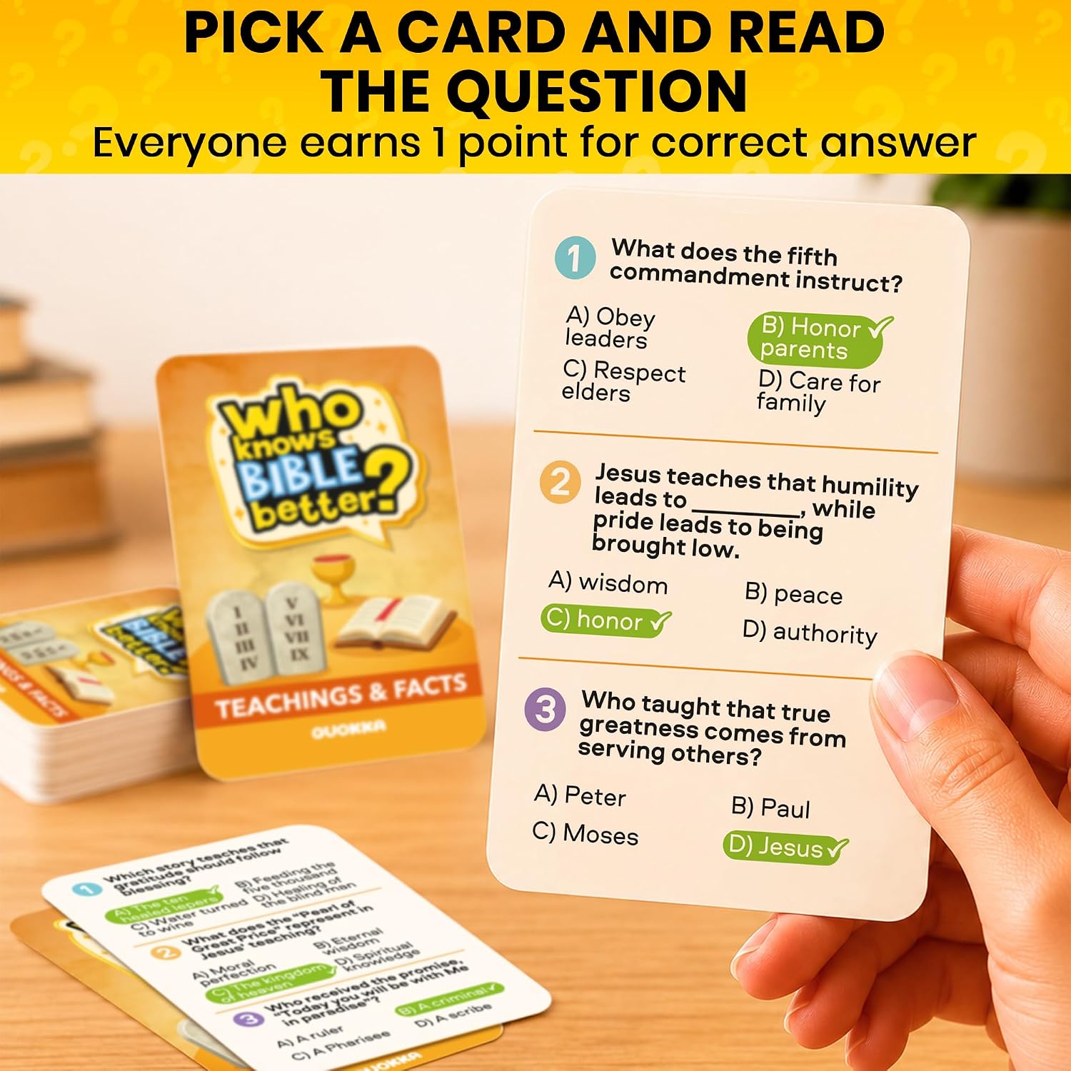 Who Knows Bible Better – Teachings and Facts Card Game with 300 Faith-Based Questions for Kids, Teens, Family Nights