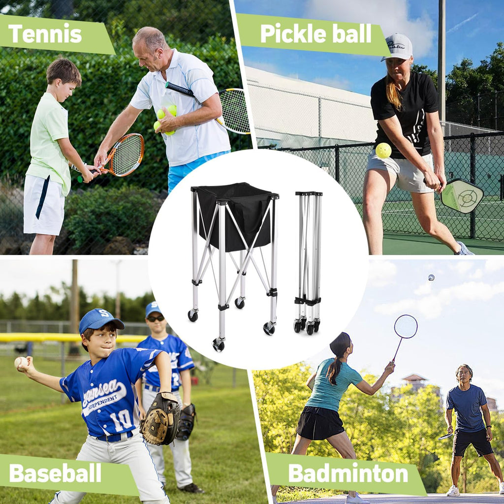 Tennis Ball Hopper Holds 150 Balls, Tennis Cart with Black/Red Bag